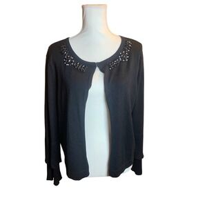 EST. 1946 Womens Black Beaded Neckline Cardigan Tiered Sleeve Sweater Preloved L